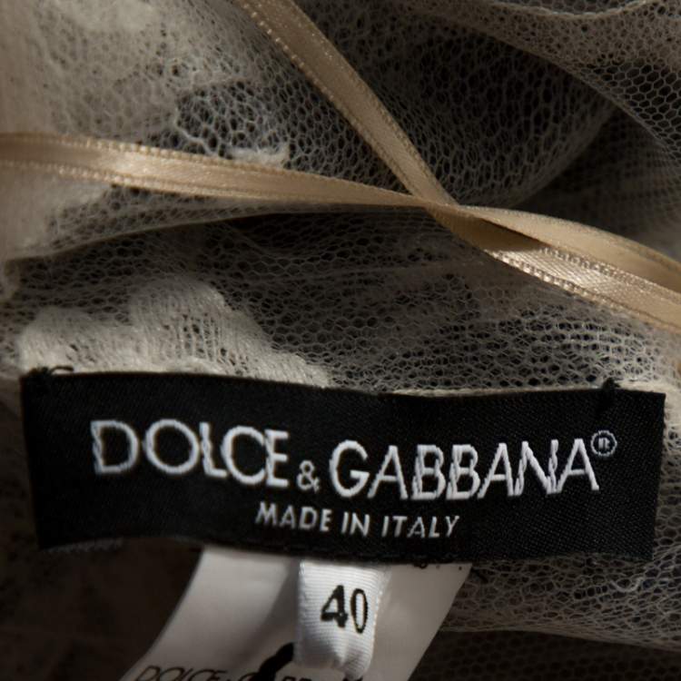 Pre Owned Dolce & Gabbana Powder Blue Silk and Lace Paneled Sleeveless Gown S