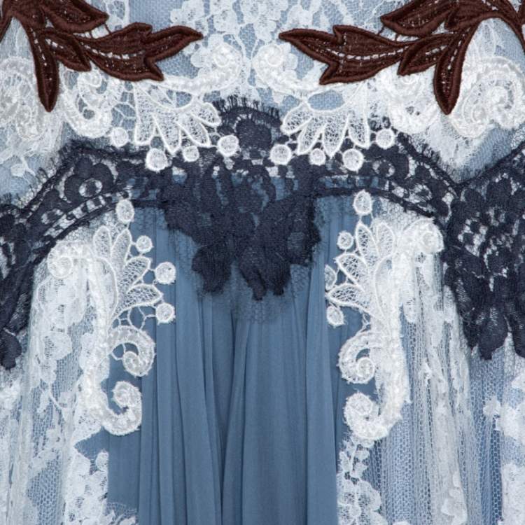 Pre Owned Dolce & Gabbana Powder Blue Silk and Lace Paneled Sleeveless Gown S