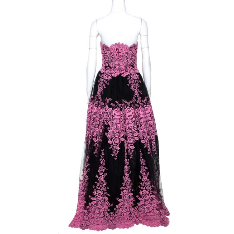 مملوكة مسبقًا Dolce & Gabbana Bicolor Floral Embroidered Tulle Strapless Corset Gown S
