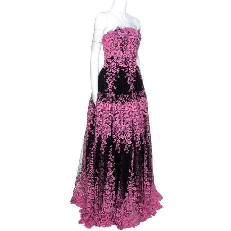 مملوكة مسبقًا Dolce & Gabbana Bicolor Floral Embroidered Tulle Strapless Corset Gown S