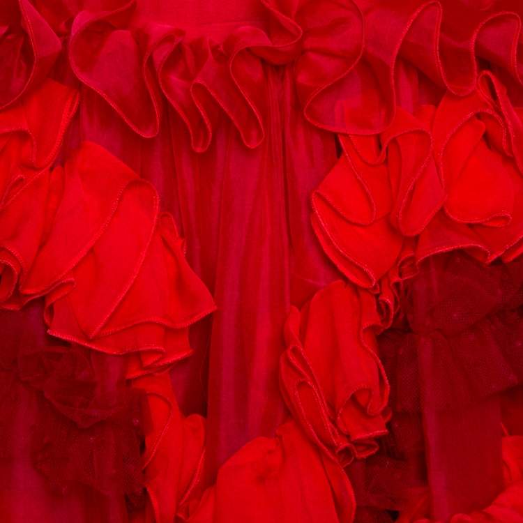 Pre Owned Dolce & Gabbana Red Silk Organza Ruffle Detail Gown M