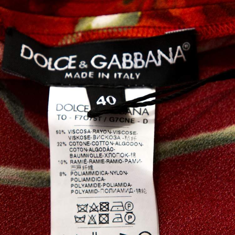 Pre Owned Dolce & Gabbana Red Floral Printed Crepe & Lace Trim Sleeveless Top S
