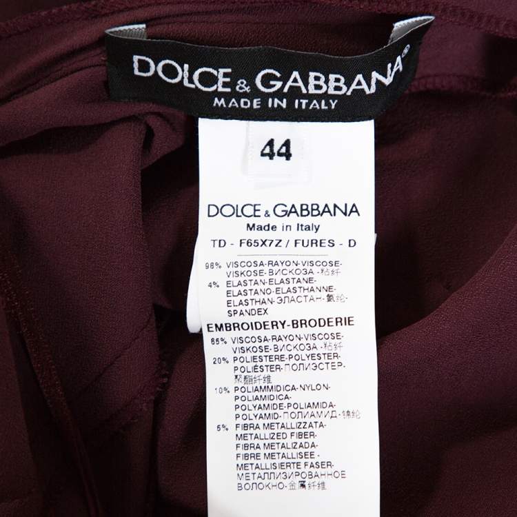 Pre Owned Dolce & Gabbana Bordeaux Stretch Crepe Lurex Lace Trim Gown M