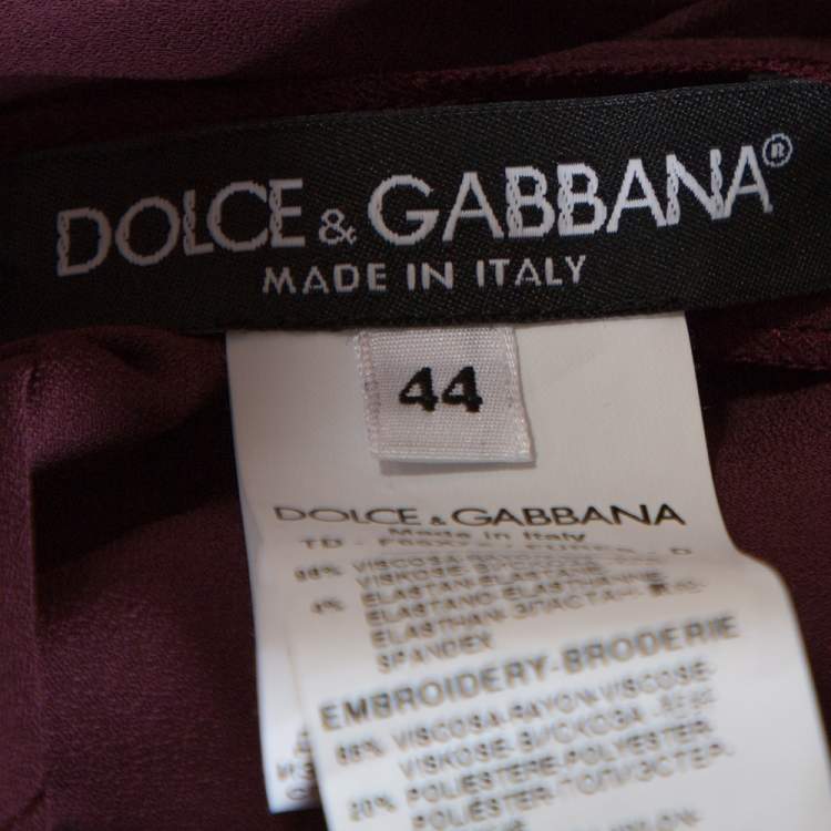 Pre Owned Dolce & Gabbana Bordeaux Stretch Crepe Lurex Lace Trim Gown M
