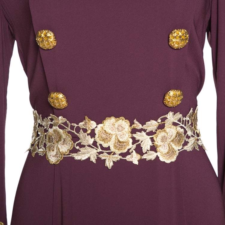 Pre Owned Dolce & Gabbana Bordeaux Stretch Crepe Lurex Lace Trim Gown M