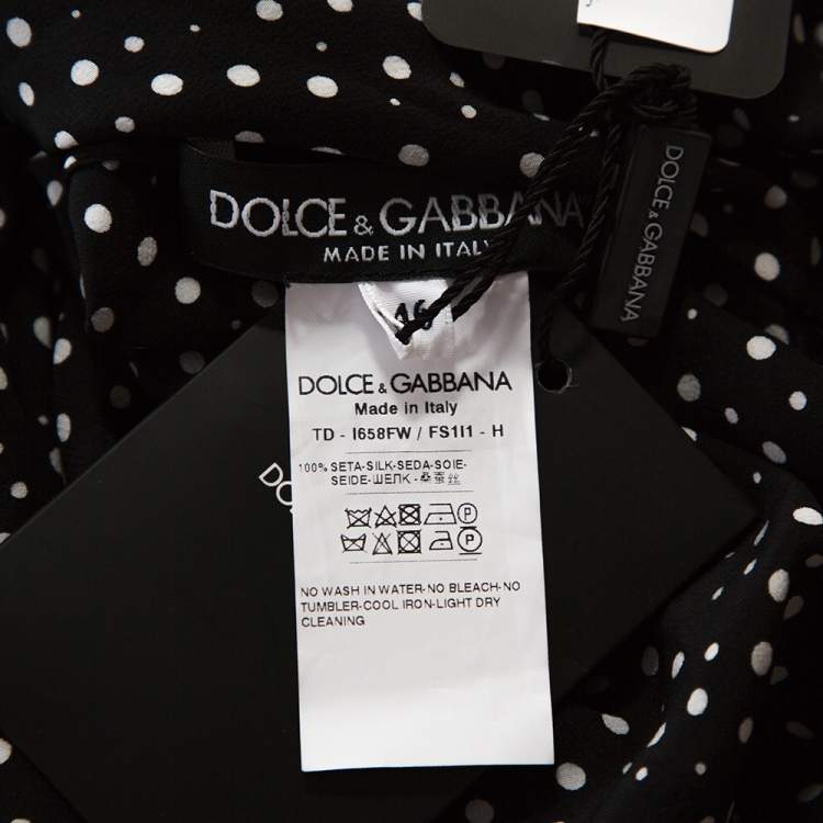 Pre Owned Dolce & Gabbana Monochrome Polka Dot Silk Belted Maxi Dress L