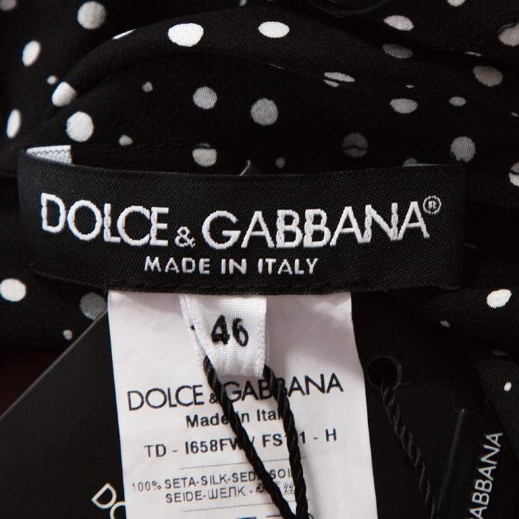 Pre Owned Dolce & Gabbana Monochrome Polka Dot Silk Belted Maxi Dress L