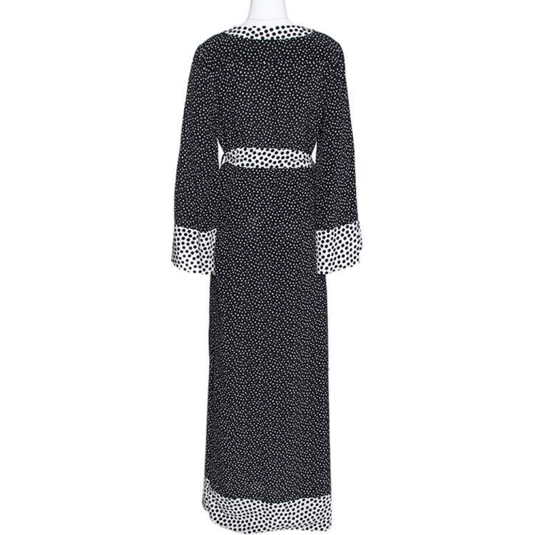 Pre Owned Dolce & Gabbana Monochrome Polka Dot Silk Belted Maxi Dress L