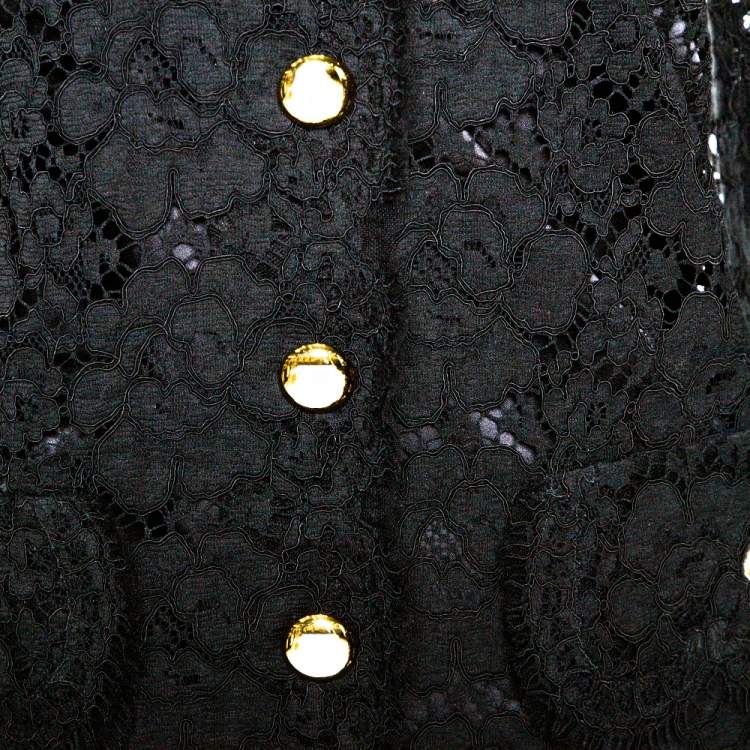 Pre Owned Dolce & Gabbana Black Floral Lace Bee Appliqued Shift Dress L