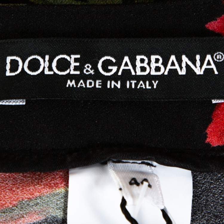 Pre Owned Dolce & Gabbana Black & Red Floral Printed Tapered Trousers M