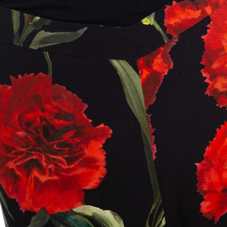 Pre Owned Dolce & Gabbana Black & Red Floral Printed Tapered Trousers M
