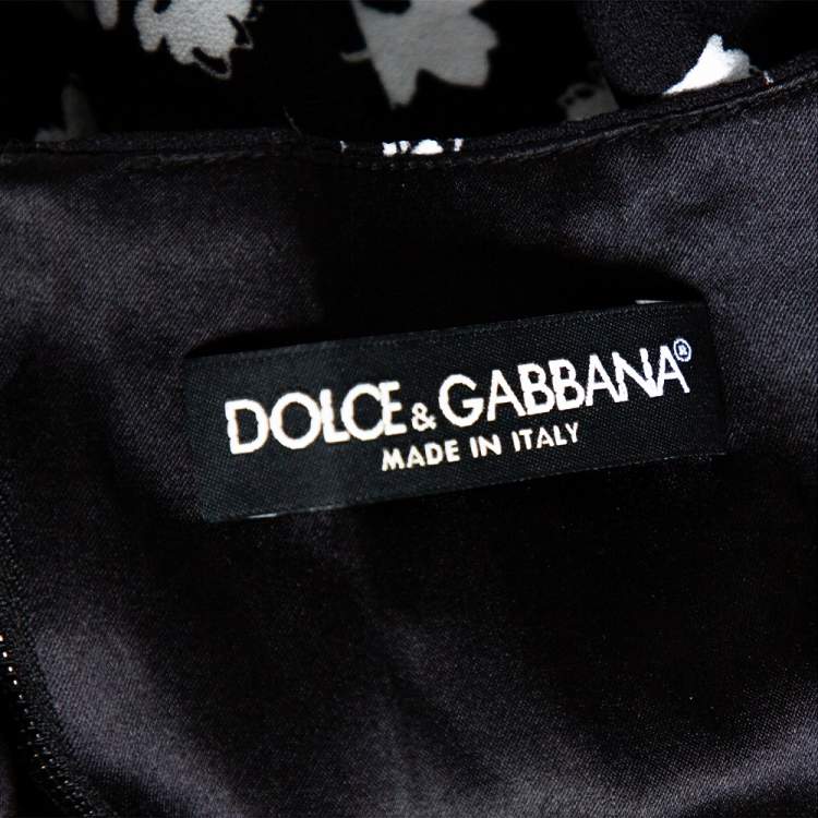 Pre Owned Dolce & Gabbana Monochrome Floral Printed Crepe Sleeveless Sheath Dress M 