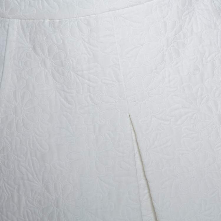 Pre Owned Dolce & Gabbana White Floral Pattern Cotton A-Line Skirt S
