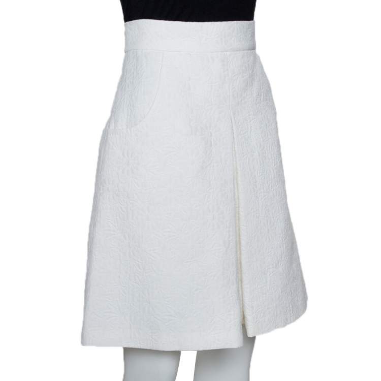 Pre Owned Dolce & Gabbana White Floral Pattern Cotton A-Line Skirt S