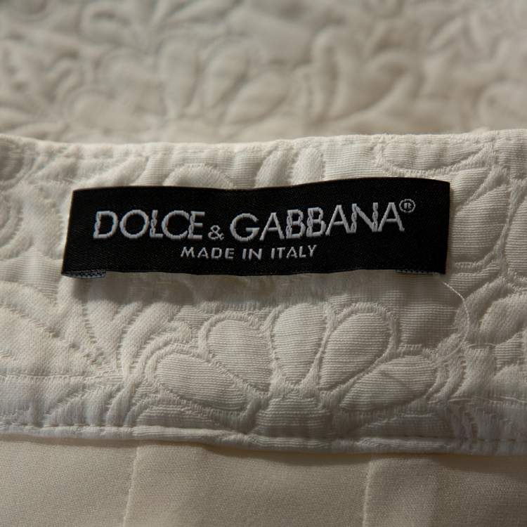 Pre Owned Dolce & Gabbana White Floral Pattern Cotton A-Line Skirt S