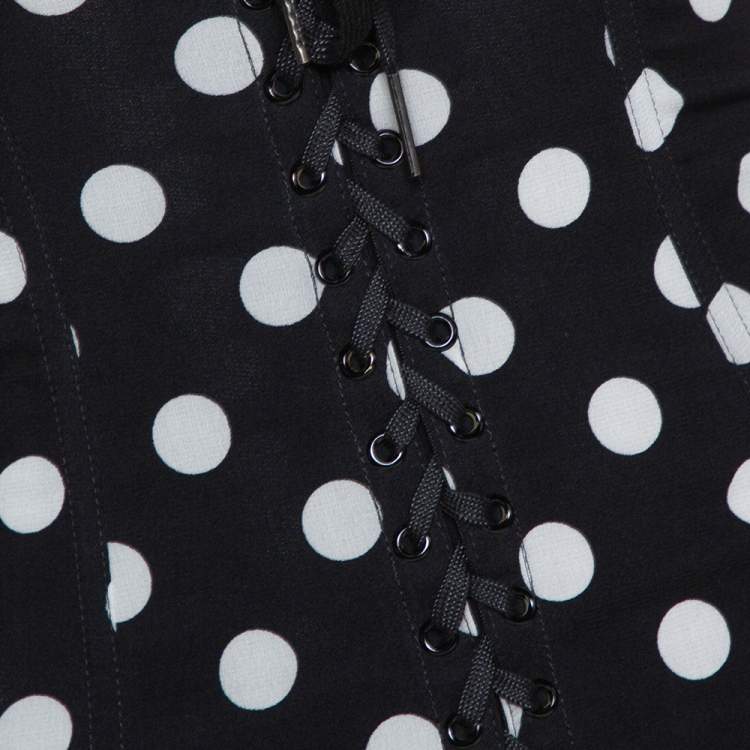 Pre Owned Dolce & Gabbana Black Polka Dot Silk Lace Up Corset Dress S