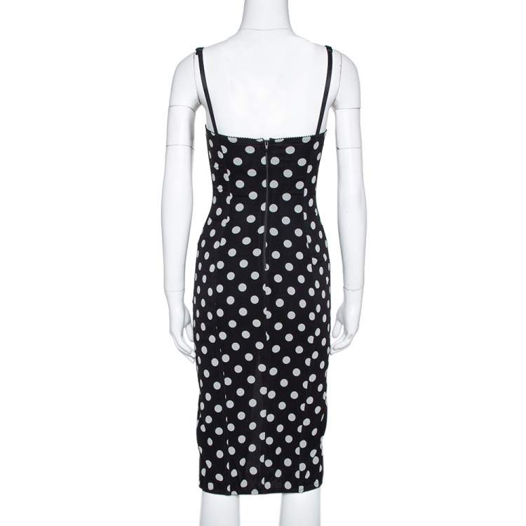 Pre Owned Dolce & Gabbana Black Polka Dot Silk Lace Up Corset Dress S