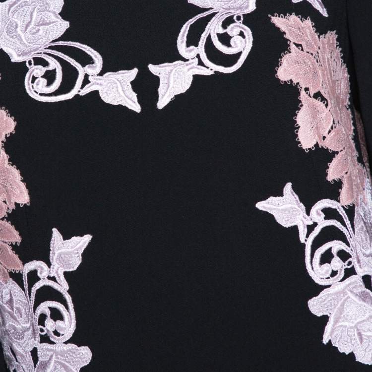 Pre Owned Dolce & Gabbana Black Crepe Floral Lace Appliqued Midi Dress M