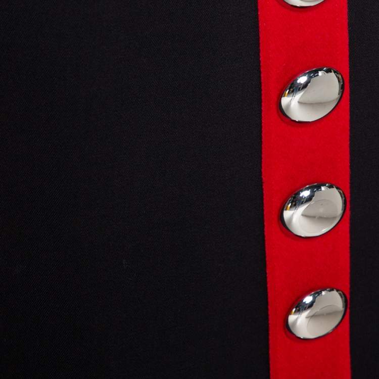 Pre Owned Dolce & Gabbana Black and Red Stretch Wool Button Detail Midi Skirt S
