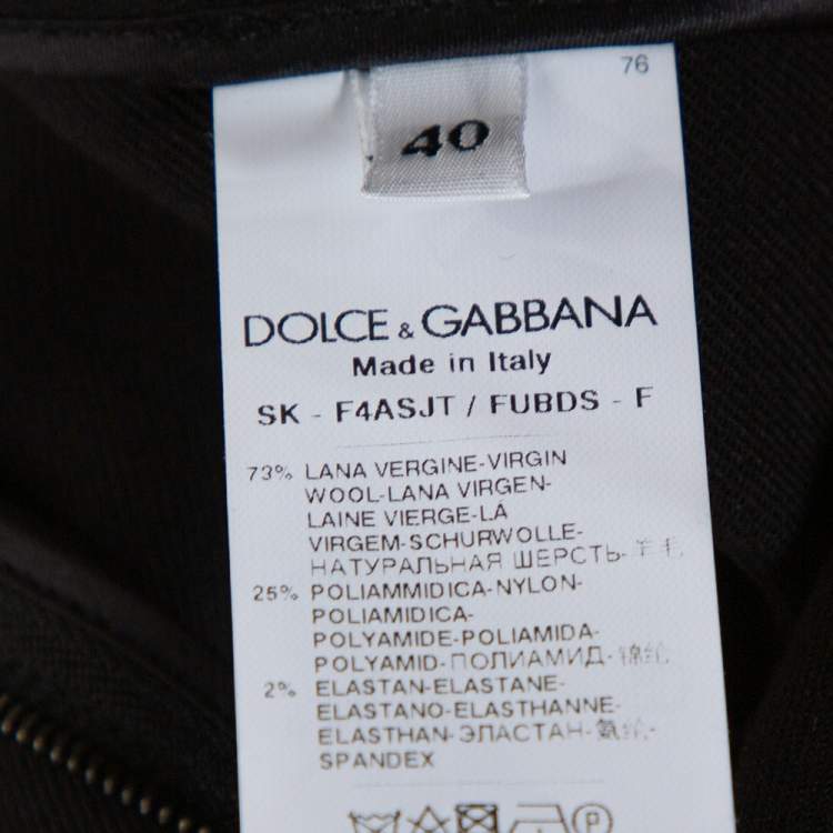 Pre Owned Dolce & Gabbana Black and Red Stretch Wool Button Detail Midi Skirt S