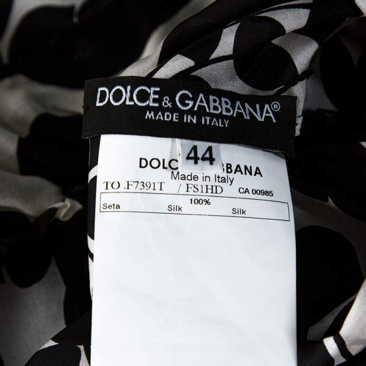 مملوكة مسبقًا Dolce & Gabbana Monochrome Leaf Print Silk Ruffled Top M
