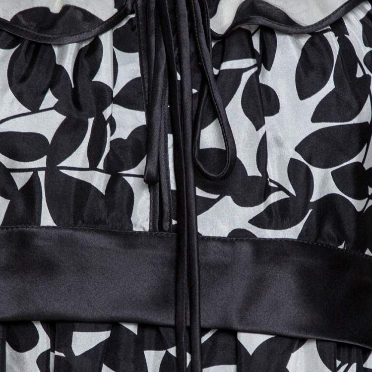 مملوكة مسبقًا Dolce & Gabbana Monochrome Leaf Print Silk Ruffled Top M