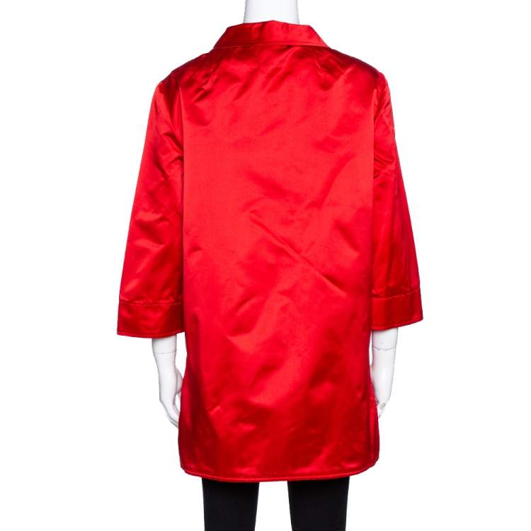 Pre Owned Dolce & Gabbana Red Silk Satin Button Front Coat L
