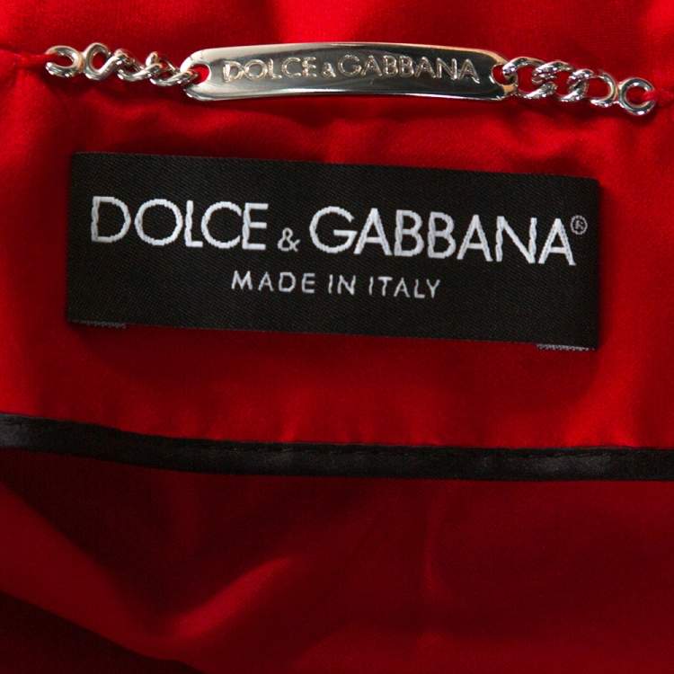 Pre Owned Dolce & Gabbana Red Silk Satin Button Front Coat L