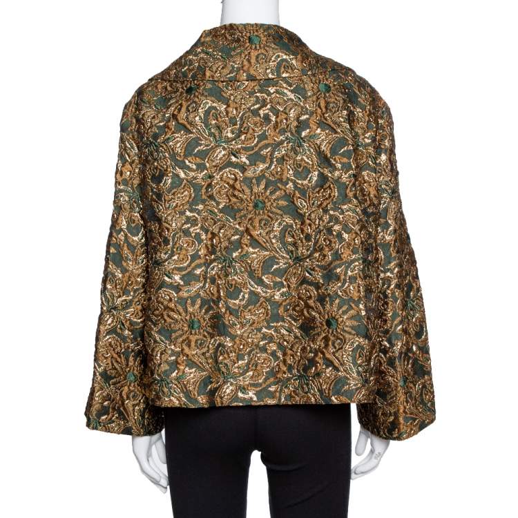 Pre Owned Dolce & Gabbana Green Lurex Floral Jacquard Oversized Jacket S