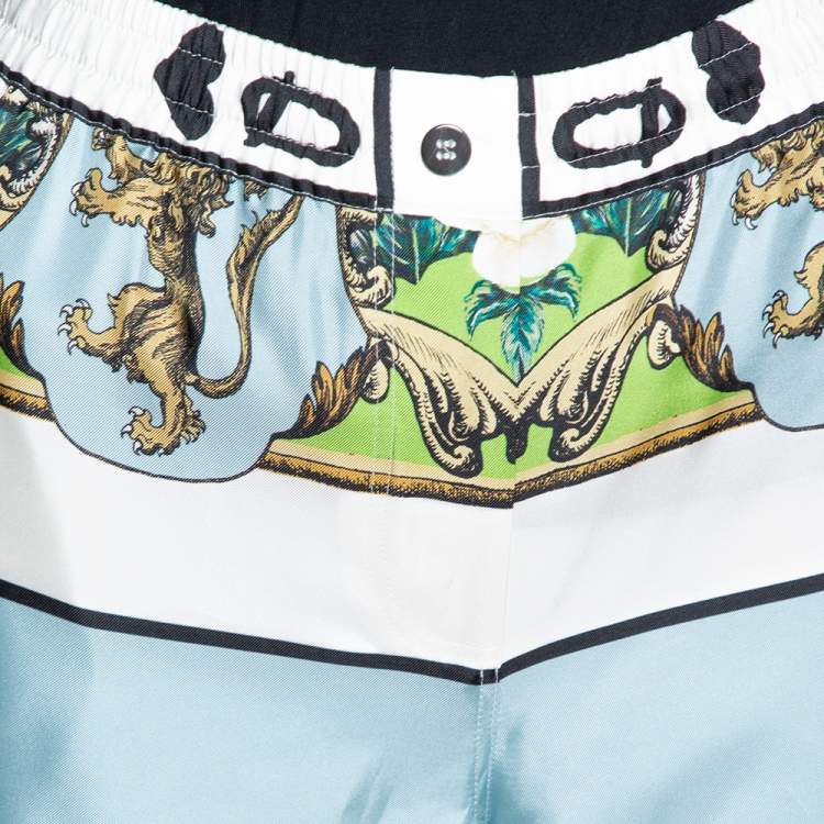 Pre Owned Dolce & Gabbana White Sacred Heart Print Silk Tapered Trousers S