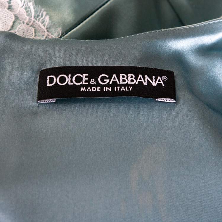 Pre Owned Dolce & Gabbana Light Blue Satin Lace Trim Gown L