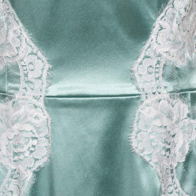 Pre Owned Dolce & Gabbana Light Blue Satin Lace Trim Gown L