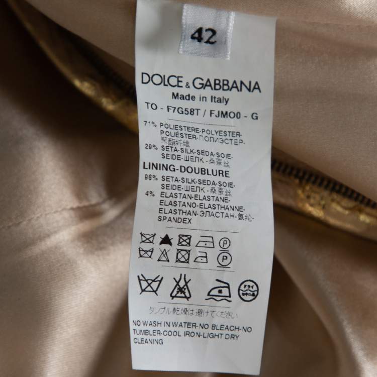 Pre Owned Dolce & Gabbana Gold Floral Brocade Lace Trim Blouse M