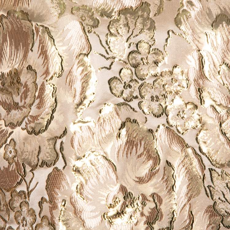 Pre Owned Dolce & Gabbana Gold Floral Brocade Lace Trim Blouse M
