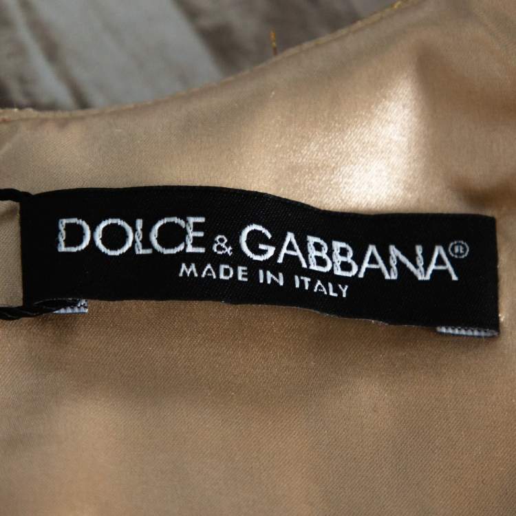 Pre Owned Dolce & Gabbana Gold Floral Brocade Lace Trim Blouse M