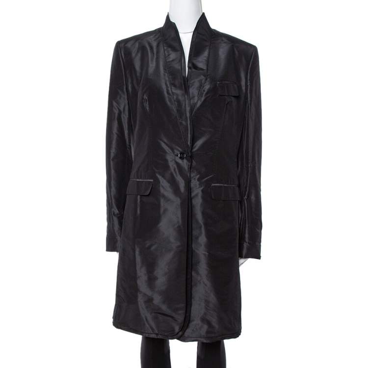 Pre Owned Dolce & Gabbana Black Silk Taffeta One Buttoned Coat L