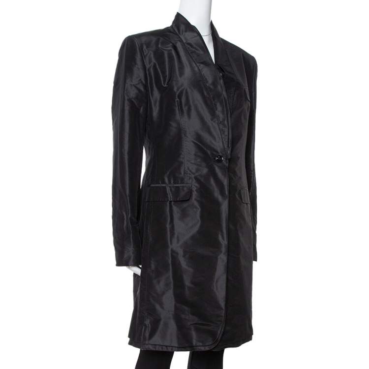 Pre Owned Dolce & Gabbana Black Silk Taffeta One Buttoned Coat L
