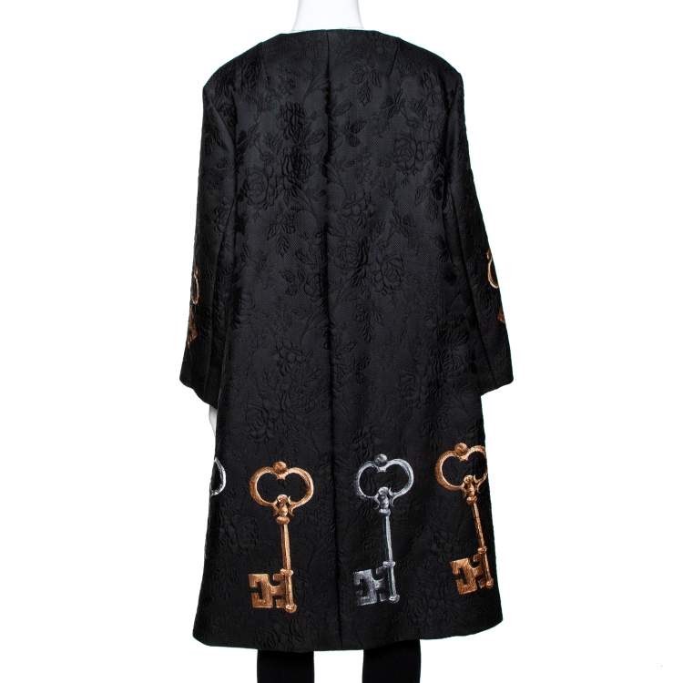 Pre Owned Dolce & Gabbana Black Key Printed Jacquard Coat M