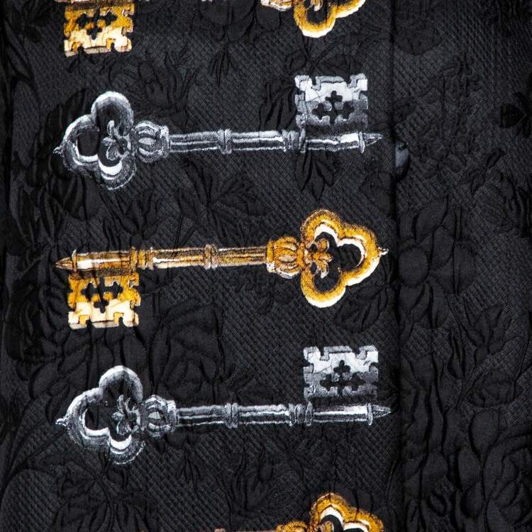 Pre Owned Dolce & Gabbana Black Key Printed Jacquard Coat M