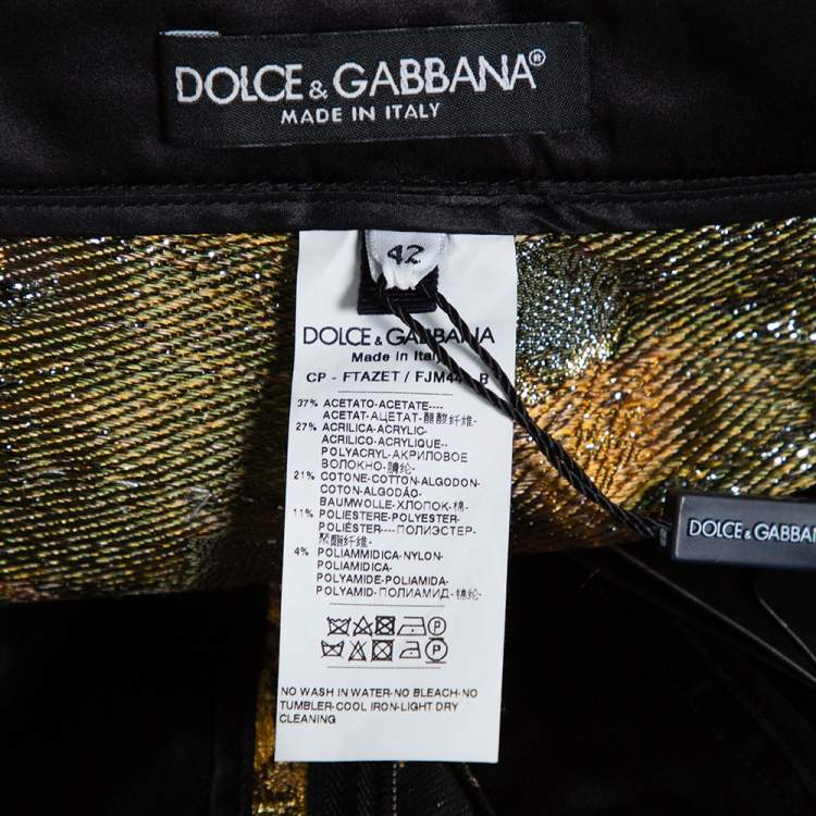 Pre Owned Dolce & Gabbana Black & Gold Floral Jacquard Cropped Trousers M