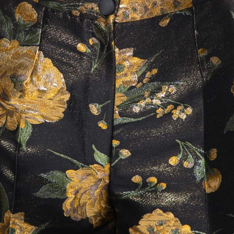 Pre Owned Dolce & Gabbana Black & Gold Floral Jacquard Cropped Trousers M