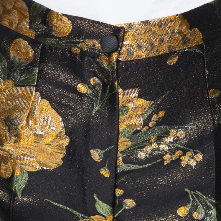 Pre Owned Dolce & Gabbana Black & Gold Floral Jacquard Cropped Trousers M
