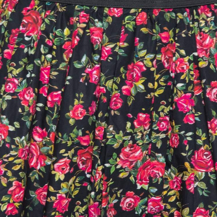 Pre Owned Dolce & Gabbana Black Floral Printed Cotton Flared Skirt M