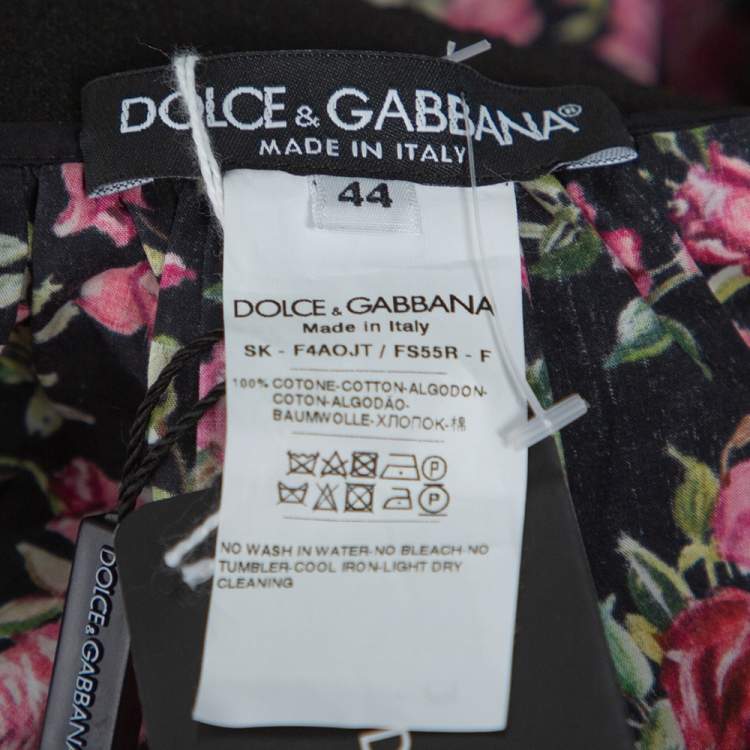 Pre Owned Dolce & Gabbana Black Floral Printed Cotton Flared Skirt M