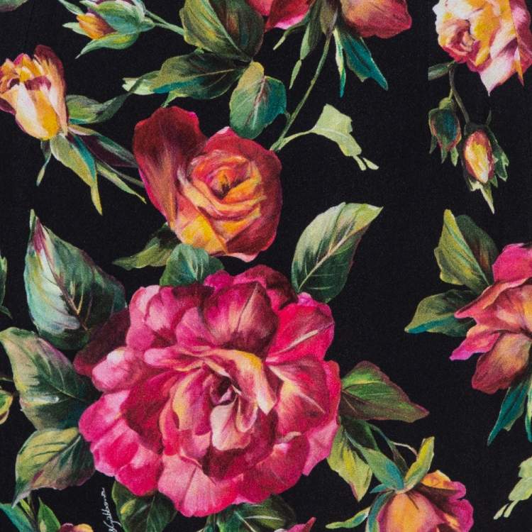 Pre Owned Dolce & Gabbana Black Floral Print Cady Pencil Skirt M