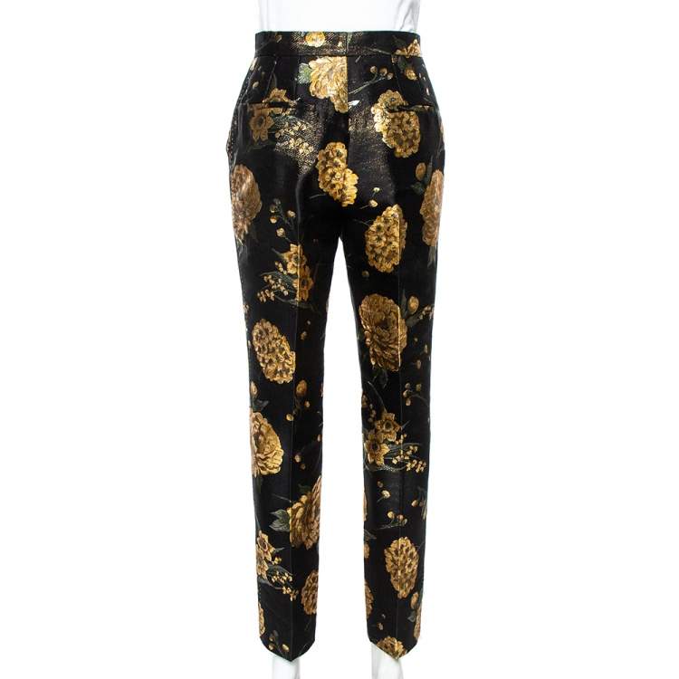 Pre Owned Dolce & Gabbana Black/Gold Floral Jacquard Straight Leg Trousers S