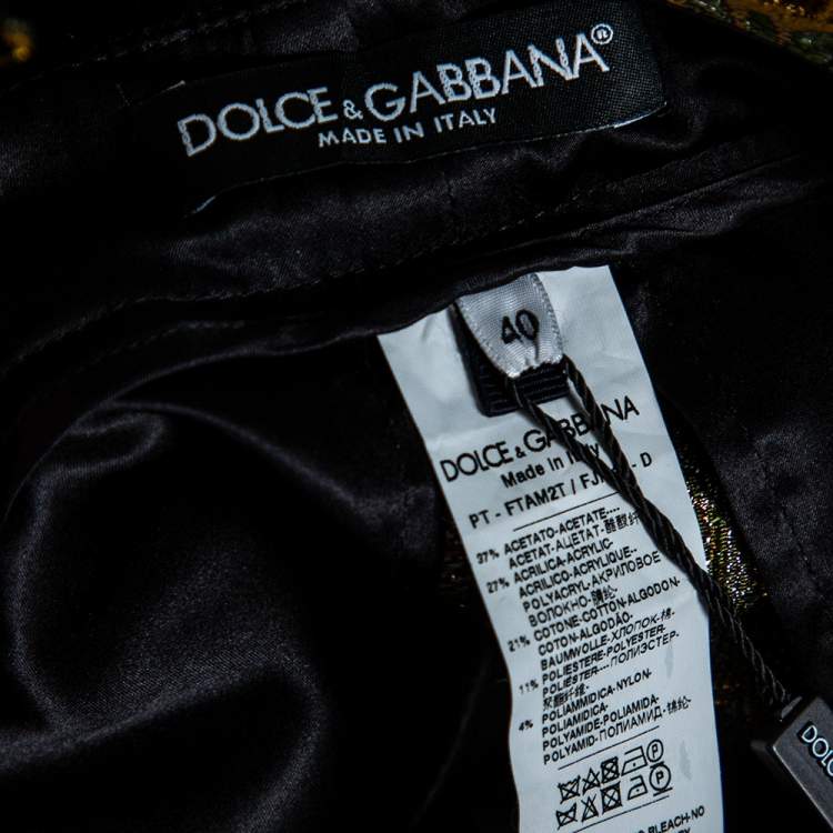 Pre Owned Dolce & Gabbana Black/Gold Floral Jacquard Straight Leg Trousers S