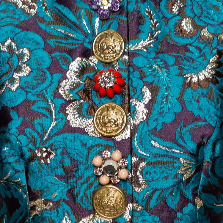 Pre Owned Dolce & Gabbana Metallic Green Jacquard Embellished Midi Dress M
