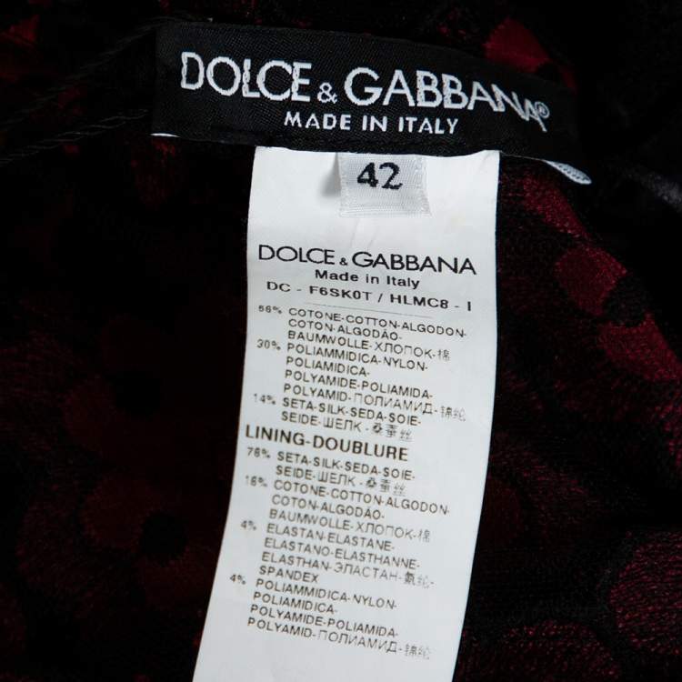 Pre Owned Dolce & Gabbana Black & Maroon Floral Lace Applique Midi Dress M