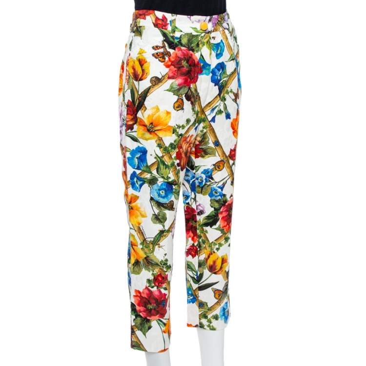 Pre Owned Dolce & Gabbana Floral Print Cotton Jacquard Cropped Pants L